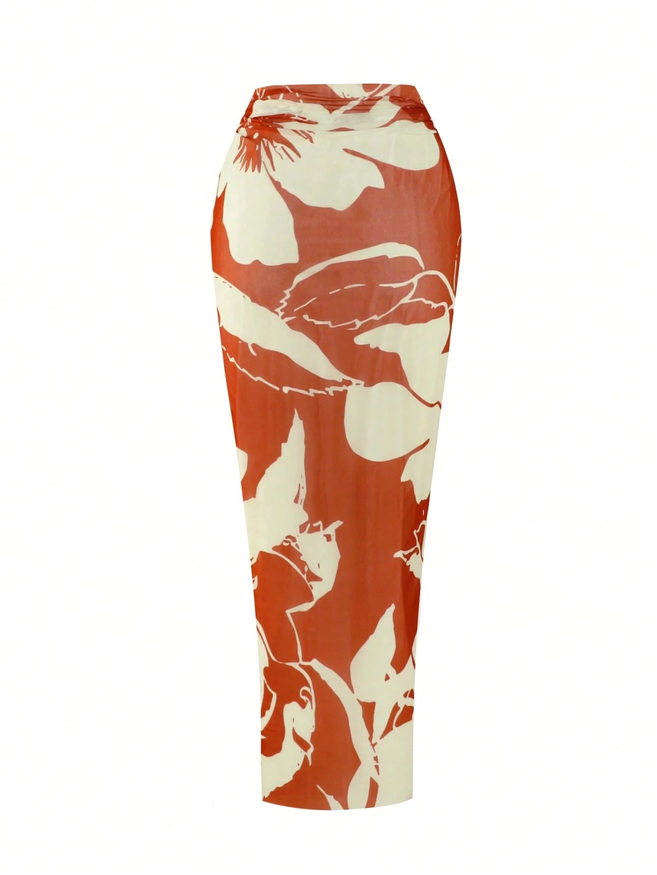 Swim Oasis Plus Size Women 2pcs Set Halter Backless Swimsuit With Random Print Beach Cover Up And Half Skirt,Vacation Casual Swimwear Rojos,Summer,Beach,Holiday